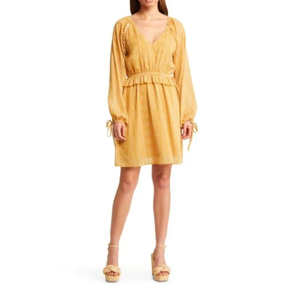 NWT BTFL -S - Life‎ Georgina Print Long Sleeve Dress Women’s Small Gold